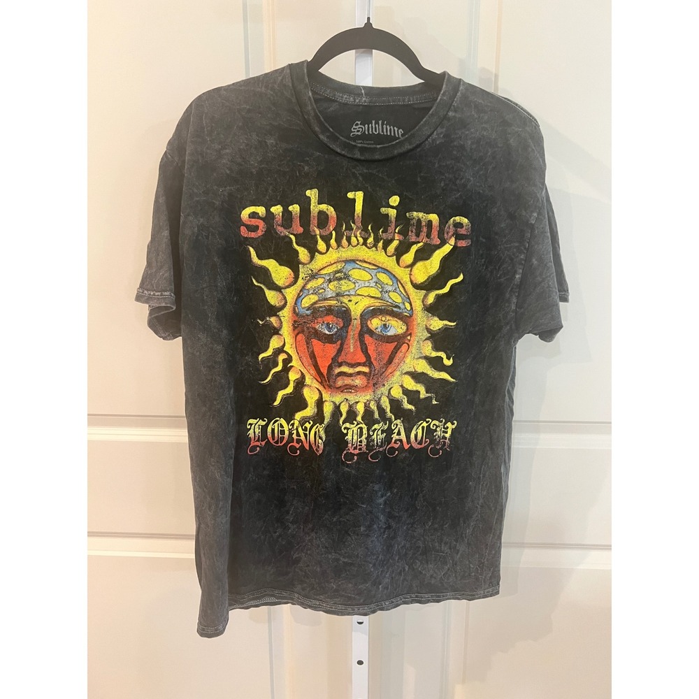 Sublime Long Beach Sun Graphic T-Shirt Charcoal Acid Wash Women's Large Band tee